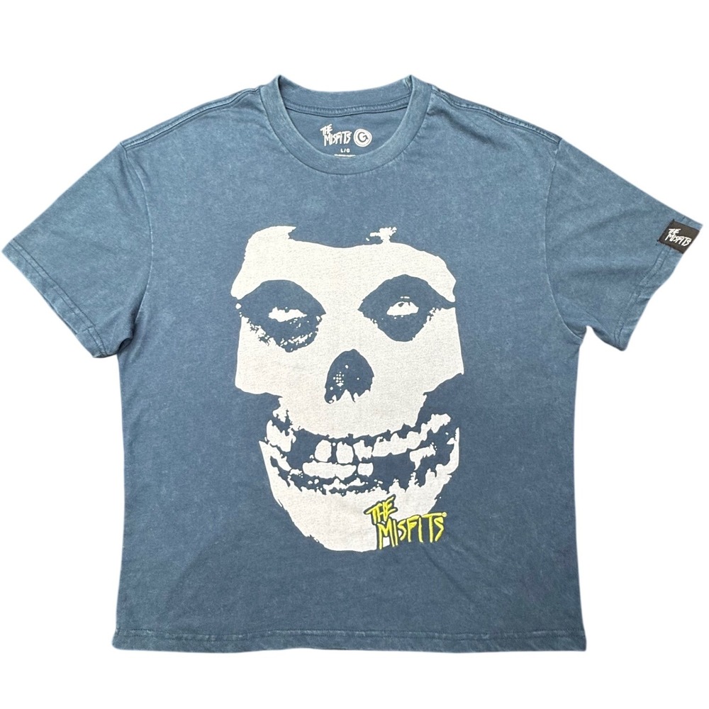 The Misfits Skull Face Embroidered T Shirt Blue Large Punk Rock‎ Band Tee